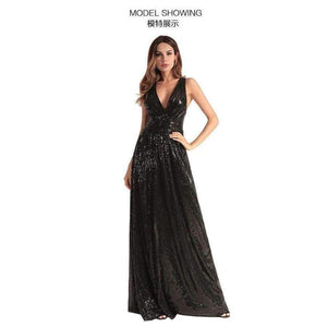 Planet Gates Black / 4 European American fashion women back strap sexy black long Bridesmaid dresses cross-back sequined wedding party dress
