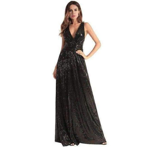 Planet Gates Black / 4 European American fashion women back strap sexy black long Bridesmaid dresses cross-back sequined wedding party dress