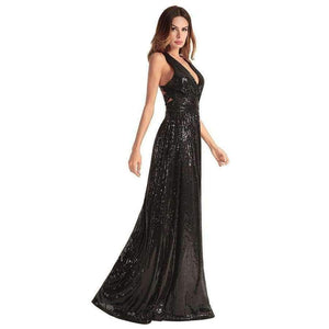 Planet Gates Black / 4 European American fashion women back strap sexy black long Bridesmaid dresses cross-back sequined wedding party dress