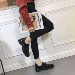 Planet Gates Black / 4 Kjstyrka 2018 Handmade Women Flats The paint on the skin Oxfords Shoes Woman Fashion flower Moccasins For Women Sapatos Mujer