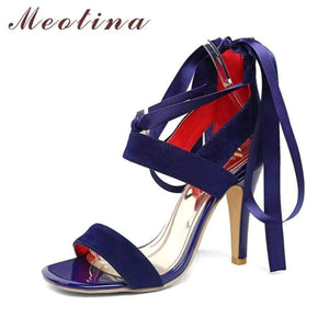 Planet Gates Black / 4 Meotina Women Shoes Sandals 2018 Summer Cross Tied High Heel Sandals Gladiator Women Sexy Party Heels Blue Red Large Size 44 45
