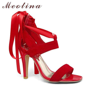 Planet Gates Black / 4 Meotina Women Shoes Sandals 2018 Summer Cross Tied High Heel Sandals Gladiator Women Sexy Party Heels Blue Red Large Size 44 45