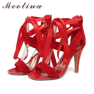 Planet Gates Black / 4 Meotina Women Shoes Sandals 2018 Summer Cross Tied High Heel Sandals Gladiator Women Sexy Party Heels Blue Red Large Size 44 45