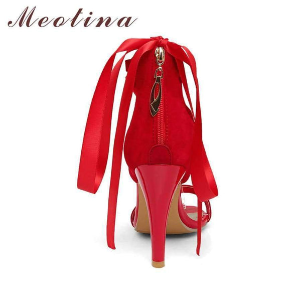 Planet Gates Black / 4 Meotina Women Shoes Sandals 2018 Summer Cross Tied High Heel Sandals Gladiator Women Sexy Party Heels Blue Red Large Size 44 45