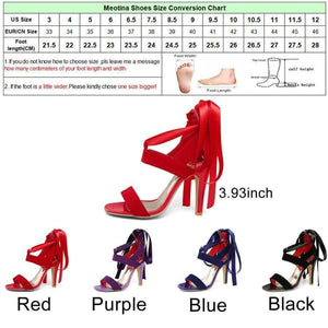 Planet Gates Black / 4 Meotina Women Shoes Sandals 2018 Summer Cross Tied High Heel Sandals Gladiator Women Sexy Party Heels Blue Red Large Size 44 45