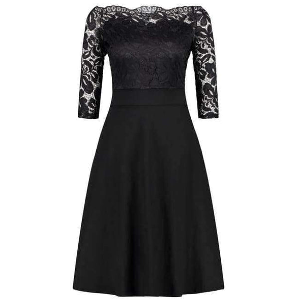 Planet Gates black / 4 Navy Blue Cocktail Dresses Elegant Short Little Black Dress Lace Off shoulder Formal Dresses Short Sleeve Satin Prom Gown