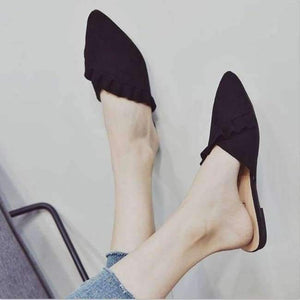 Planet Gates Black / 4 New 2018 Pointed Toe Women Mules Suede Leather Flat Shoes Women Pleated Women Summer Shoes flats Mujer Q254