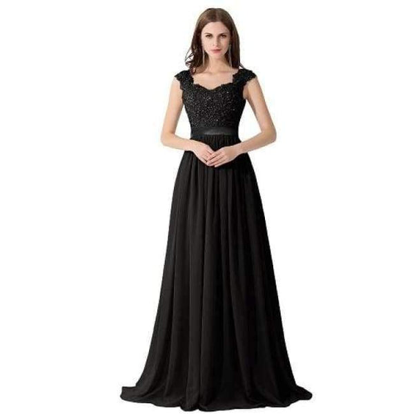 Planet Gates black / 4 New Long Evening Dresses Gray Chiffon A Line Beaded Lace Bodice Elegant See Through Back Vestido De Fiesta