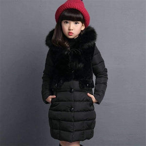 Planet Gates Black / 4 Winter Big Girls Warm Thick Jacket Outwear Clothes Cotton Padded Kids Teenage Coat Children Faux Fur Hooded Parkas P28