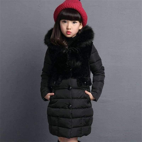 Planet Gates Black / 4 Winter Big Girls Warm Thick Jacket Outwear Clothes Cotton Padded Kids Teenage Coat Children Faux Fur Hooded Parkas P28