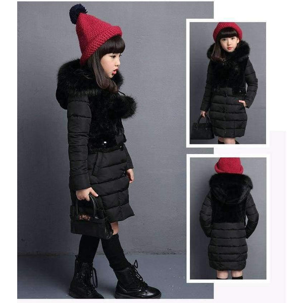 Planet Gates Black / 4 Winter Big Girls Warm Thick Jacket Outwear Clothes Cotton Padded Kids Teenage Coat Children Faux Fur Hooded Parkas P28