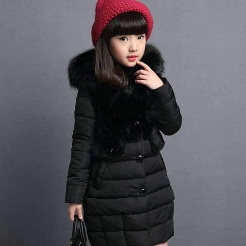 Planet Gates Black / 4 Winter Big Girls Warm Thick Jacket Outwear Clothes Cotton Padded Kids Teenage Coat Children Faux Fur Hooded Parkas P28