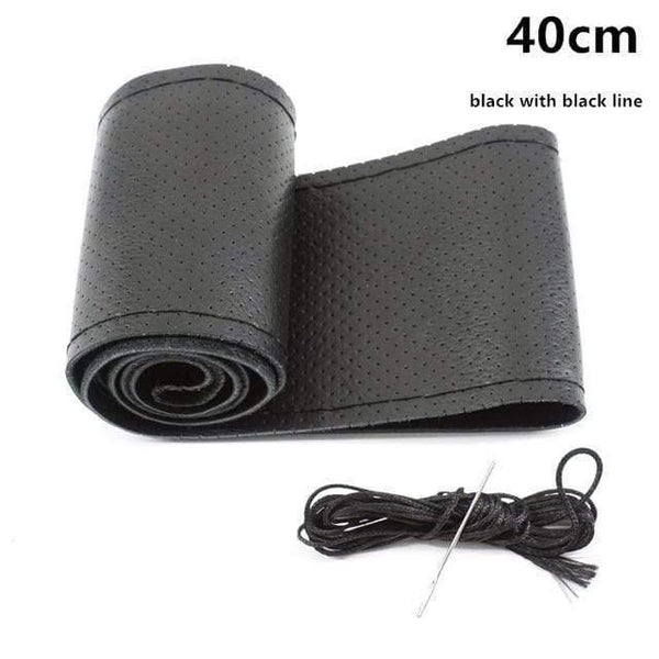 Planet Gates black  40 Genuine Leather Car Steering Wheel Cover Soft Anti slip 100% Cowhide Braid With Needles Thread 36 38 40 cm Size