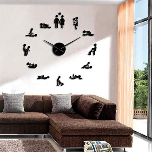 Planet Gates Black / 47 inch Love Position Mute Wall Clock Bachelorette Game Sexy Kama Sutra 3D DIY Clock Watch Funny Adult Room Decor Sticker Art New