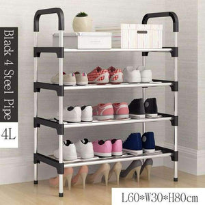 Planet Gates Black 4L Simple Metal Shoe Rack with Handrail Multi-layer Assembly Shoes Closet Home Furniture Saving Space Shoe Organizer for Hallway