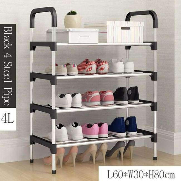 Planet Gates Black 4L Simple Metal Shoe Rack with Handrail Multi-layer Assembly Shoes Closet Home Furniture Saving Space Shoe Organizer for Hallway