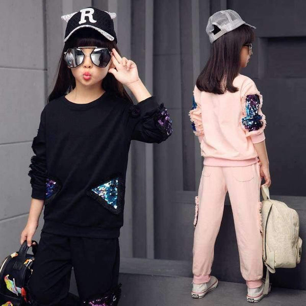Planet Gates Black / 4T Children Girls clothing set autumn teenage girls sport suit school kids clothes tracksuit girls clothes set two piece 4~12T