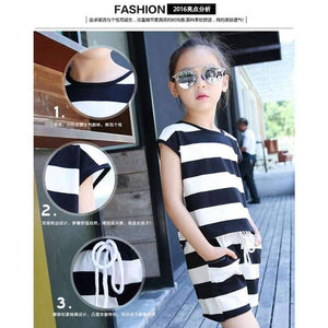 Planet Gates Black / 4T Children's Clothes Set Big Girls Summer New Fashion Short Sleeve Stripe Top Shorts 2pc Set Teenage Girl Casual Suit 4-16 Year