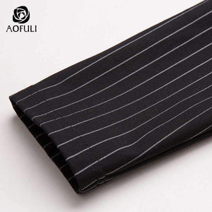 Planet Gates Black / 4XL AOFULI M- 3XL 4XL Runway design asymmetrical dress Plus size autumn long sleeve knee-length stripe print dress Yellow B6269