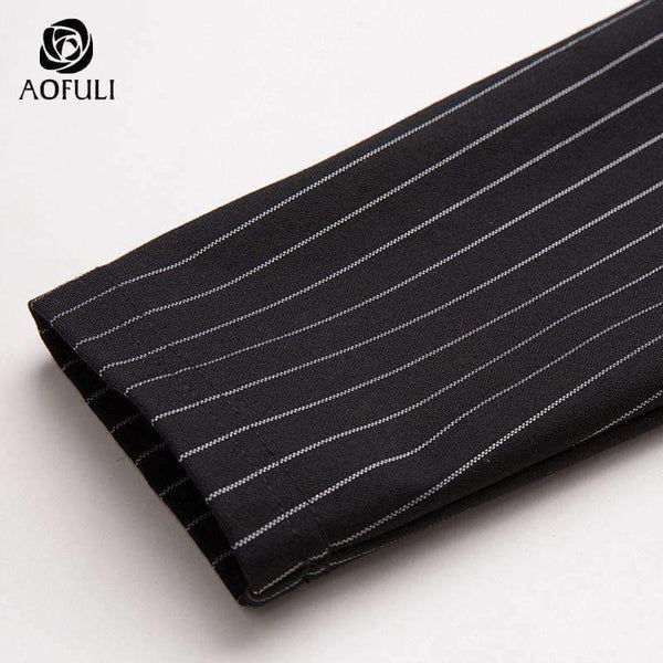 Planet Gates Black / 4XL AOFULI M- 3XL 4XL Runway design asymmetrical dress Plus size autumn long sleeve knee-length stripe print dress Yellow B6269