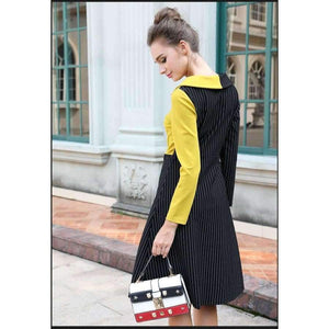 Planet Gates Black / 4XL AOFULI M- 3XL 4XL Runway design asymmetrical dress Plus size autumn long sleeve knee-length stripe print dress Yellow B6269