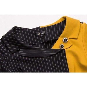 Planet Gates Black / 4XL AOFULI M- 3XL 4XL Runway design asymmetrical dress Plus size autumn long sleeve knee-length stripe print dress Yellow B6269