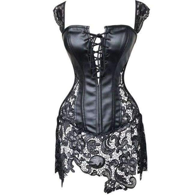 Planet Gates Black / 4XL New Women Excellent Plus Size Lace Lingerie  New Design Faux Leather Bustier Gothic Sexy Intimates Lace Up Corset