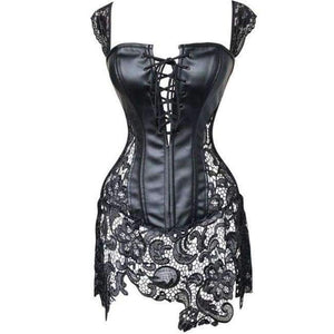 Planet Gates Black / 4XL New Women Excellent Plus Size Lace Lingerie  New Design Faux Leather Bustier Gothic Sexy Intimates Lace Up Corset