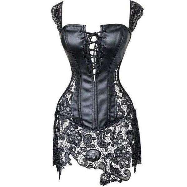 Planet Gates Black / 4XL New Women Excellent Plus Size Lace Lingerie  New Design Faux Leather Bustier Gothic Sexy Intimates Lace Up Corset