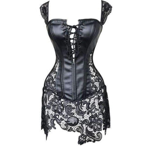 Planet Gates Black / 4XL New Women Excellent Plus Size Lace Lingerie  New Design Faux Leather Bustier Gothic Sexy Intimates Lace Up Corset