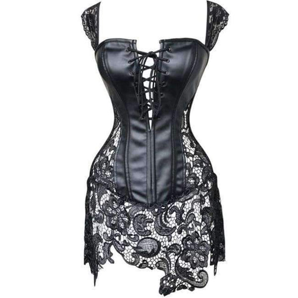 Planet Gates Black / 4XL New Women Excellent Plus Size Lace Lingerie  New Design Faux Leather Bustier Gothic Sexy Intimates Lace Up Corset