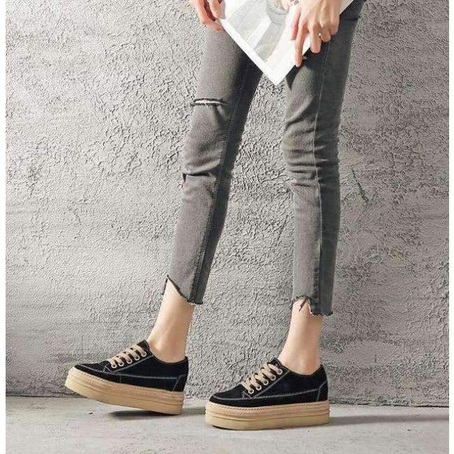 Planet Gates 2018 Autumn women flats shoes platform sneakers shoes leather canvas casual shoes slip on flats heels creepers moccasins Q480