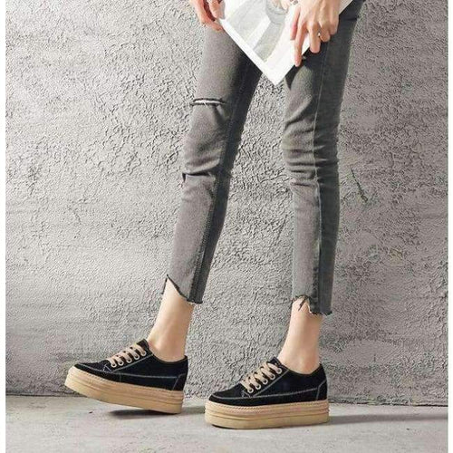 Planet Gates Black / 5 2018 Autumn women flats shoes platform sneakers shoes leather canvas casual shoes slip on flats heels creepers moccasins Q480