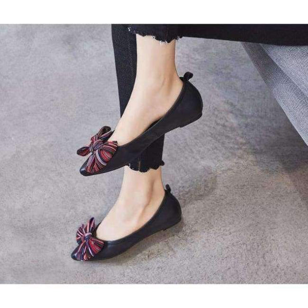 Planet Gates Black / 5 2018 High quality Women Casual Shoes Genuine Leather Women's Loafers Slip On Woman's Flats Shoe Bow Pointed toe Soft shoes MD-12