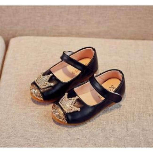 Planet Gates Black / 5.5 Spring Kids princes Shoes For Girls Children Girl Wedding Shoe Gold Black Crown Sequins Baby Waterproof Footwear