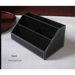 Planet Gates black 5-grid wooden leather desk pen pencil holder stationery organizer table desktop accessories case desk set 203B