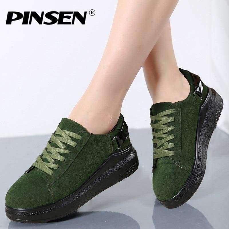 Planet Gates Black / 5 PINSEN 2017 Autumn Women Flats Women Leather Suede Lace up Platform Sneakers Thick Heel Casual Boat Shoes Ladies Oxfords Shoes