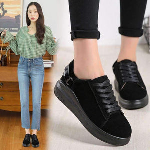 Planet Gates Black / 5 PINSEN 2017 Autumn Women Flats Women Leather Suede Lace up Platform Sneakers Thick Heel Casual Boat Shoes Ladies Oxfords Shoes