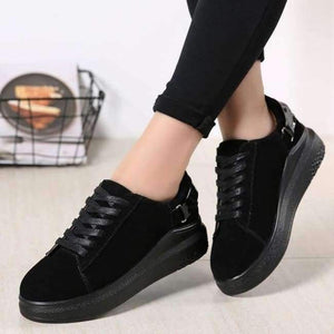 Planet Gates Black / 5 PINSEN 2017 Autumn Women Flats Women Leather Suede Lace up Platform Sneakers Thick Heel Casual Boat Shoes Ladies Oxfords Shoes