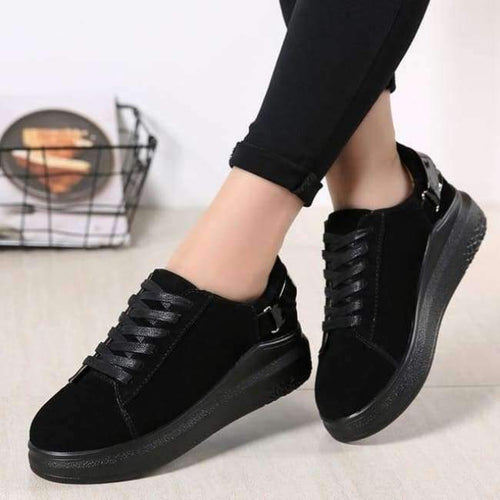 Planet Gates Black / 5 PINSEN 2017 Autumn Women Flats Women Leather Suede Lace up Platform Sneakers Thick Heel Casual Boat Shoes Ladies Oxfords Shoes