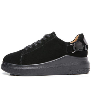 Planet Gates Black / 5 PINSEN 2017 Autumn Women Flats Women Leather Suede Lace up Platform Sneakers Thick Heel Casual Boat Shoes Ladies Oxfords Shoes