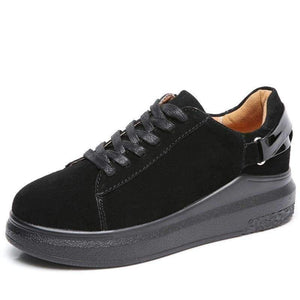 Planet Gates Black / 5 PINSEN 2017 Autumn Women Flats Women Leather Suede Lace up Platform Sneakers Thick Heel Casual Boat Shoes Ladies Oxfords Shoes