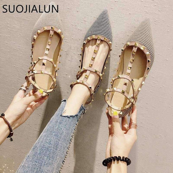 Planet Gates Black / 5 SUOJIALUN 2018 New Fashion Autumn Women  Flats Shoes Slip On Sandals Pointed Closed Toe Rivet Ankle Buckle Flat Heel Shoes