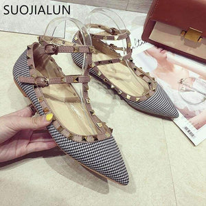Planet Gates Black / 5 SUOJIALUN 2018 New Fashion Autumn Women  Flats Shoes Slip On Sandals Pointed Closed Toe Rivet Ankle Buckle Flat Heel Shoes
