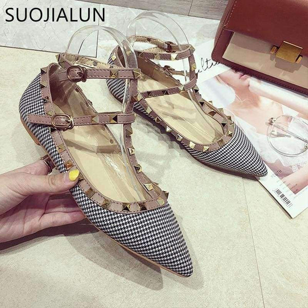 Planet Gates Black / 5 SUOJIALUN 2018 New Fashion Autumn Women  Flats Shoes Slip On Sandals Pointed Closed Toe Rivet Ankle Buckle Flat Heel Shoes