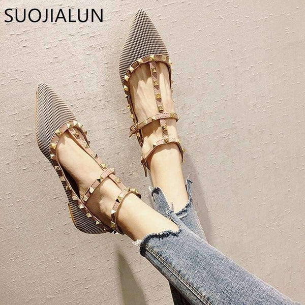 Planet Gates Black / 5 SUOJIALUN 2018 New Fashion Autumn Women  Flats Shoes Slip On Sandals Pointed Closed Toe Rivet Ankle Buckle Flat Heel Shoes