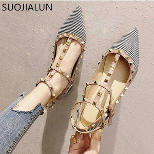 Planet Gates Black / 5 SUOJIALUN 2018 New Fashion Autumn Women  Flats Shoes Slip On Sandals Pointed Closed Toe Rivet Ankle Buckle Flat Heel Shoes