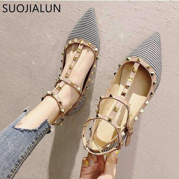 Planet Gates Black / 5 SUOJIALUN 2018 New Fashion Autumn Women  Flats Shoes Slip On Sandals Pointed Closed Toe Rivet Ankle Buckle Flat Heel Shoes