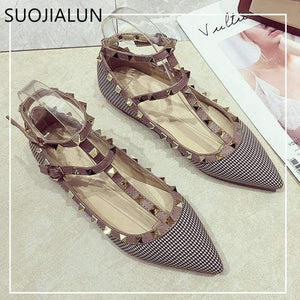 Planet Gates Black / 5 SUOJIALUN 2018 New Fashion Autumn Women  Flats Shoes Slip On Sandals Pointed Closed Toe Rivet Ankle Buckle Flat Heel Shoes