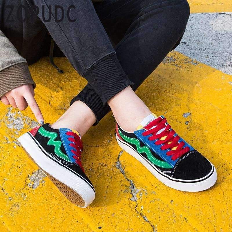 Planet Gates black / 5 ZOPUDC Women Pig Suede Shoes High Quality Canvas Sneakers Women Flat Heel Krasovki Fashion Vulcanize Shoes Female Tenis Feminino